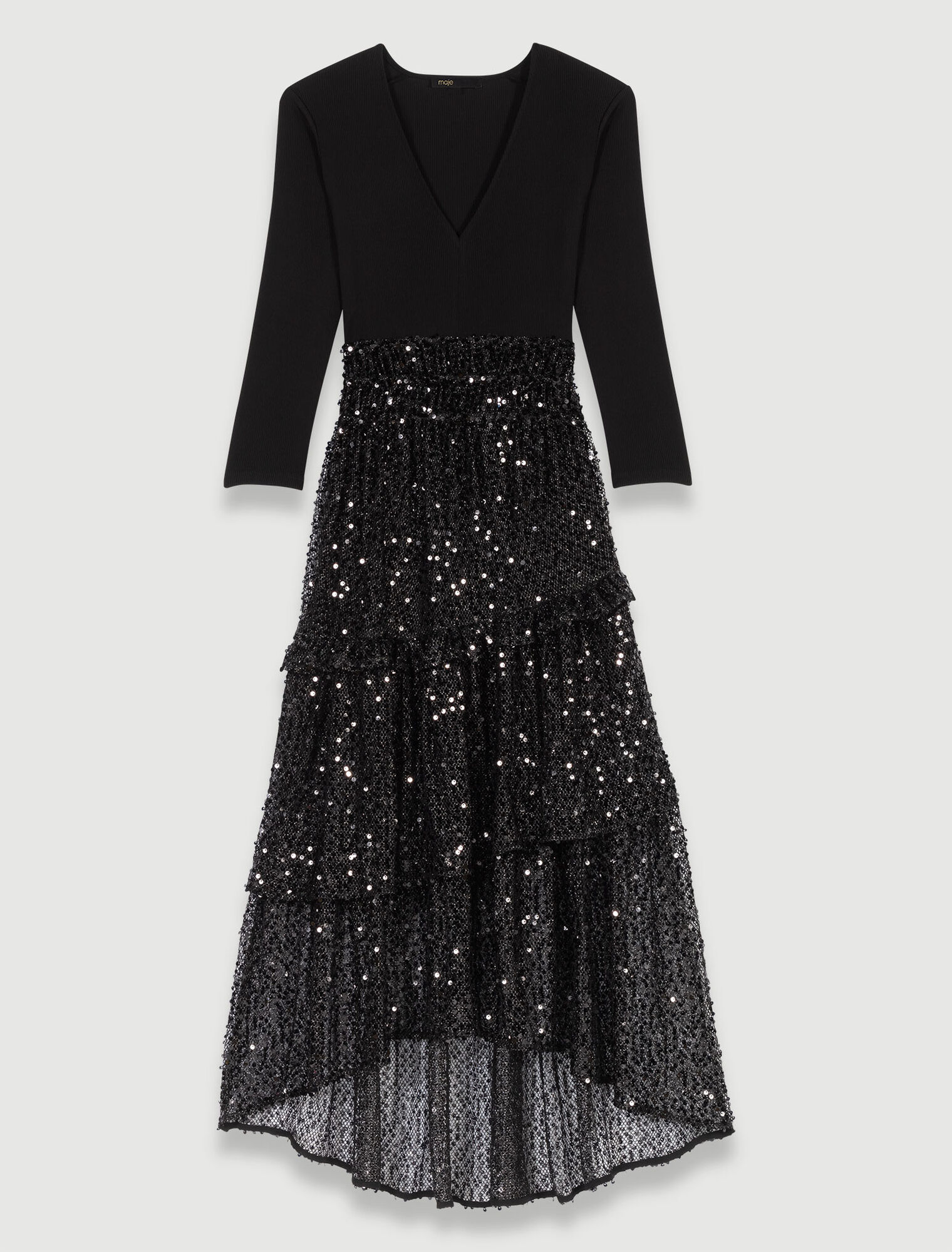 Abito lungo in mesh con paillettes