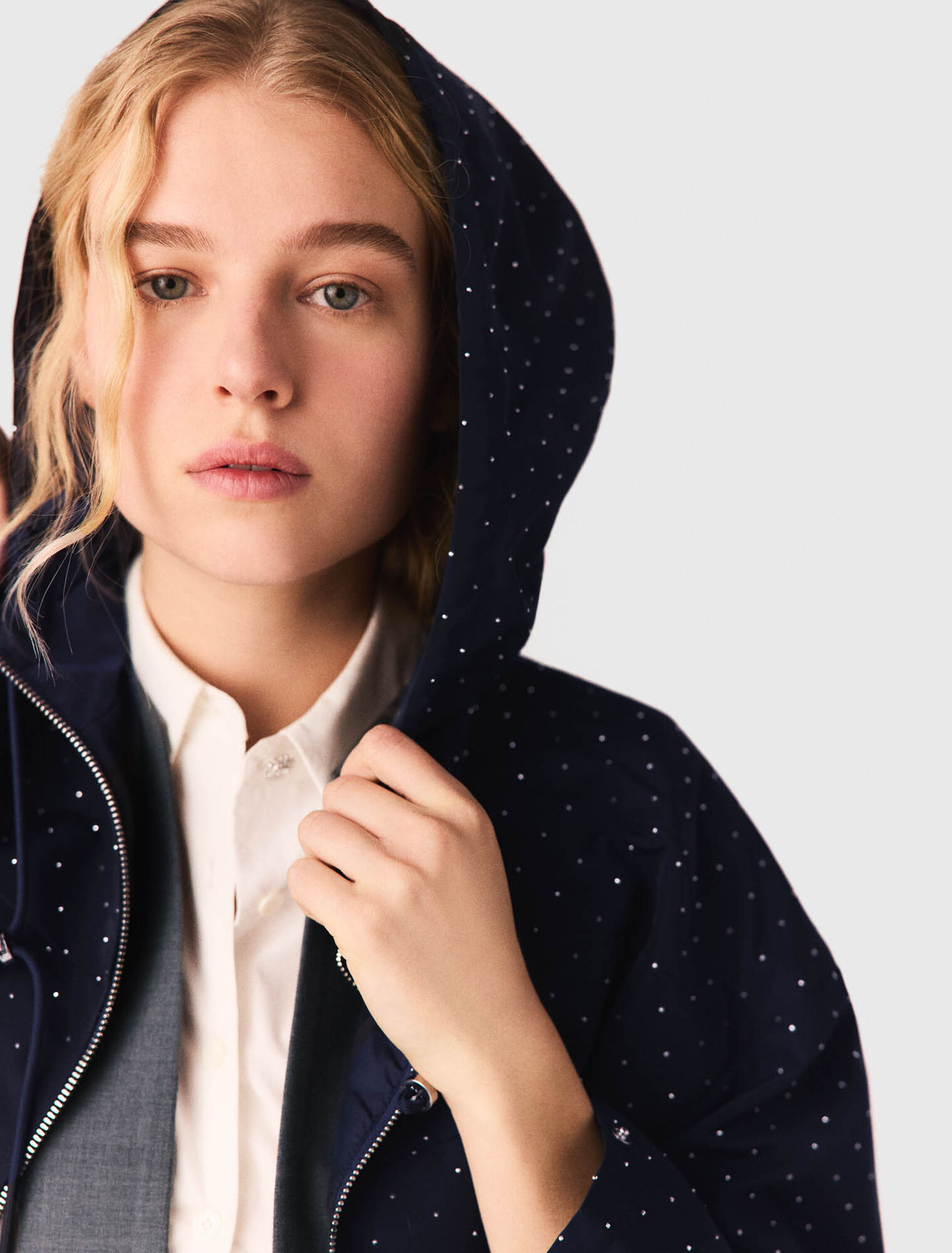 Antivento con glitter e cappuccio