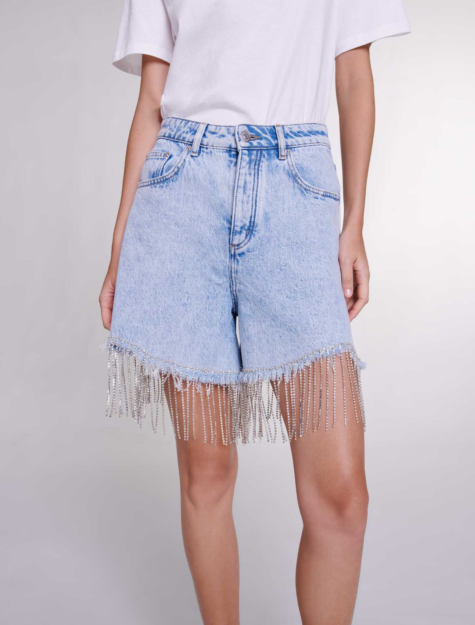Shorts in denim con strass