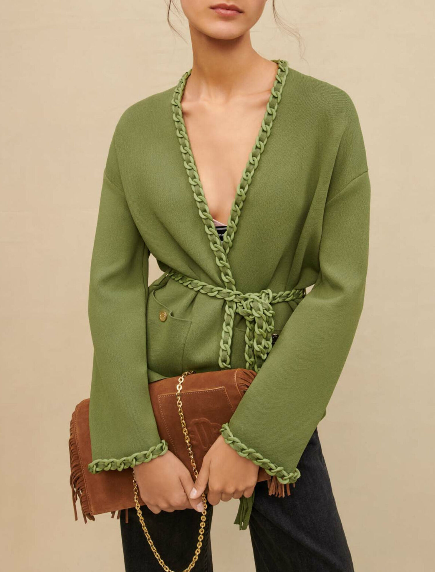 Cardigan con bordi intrecciati