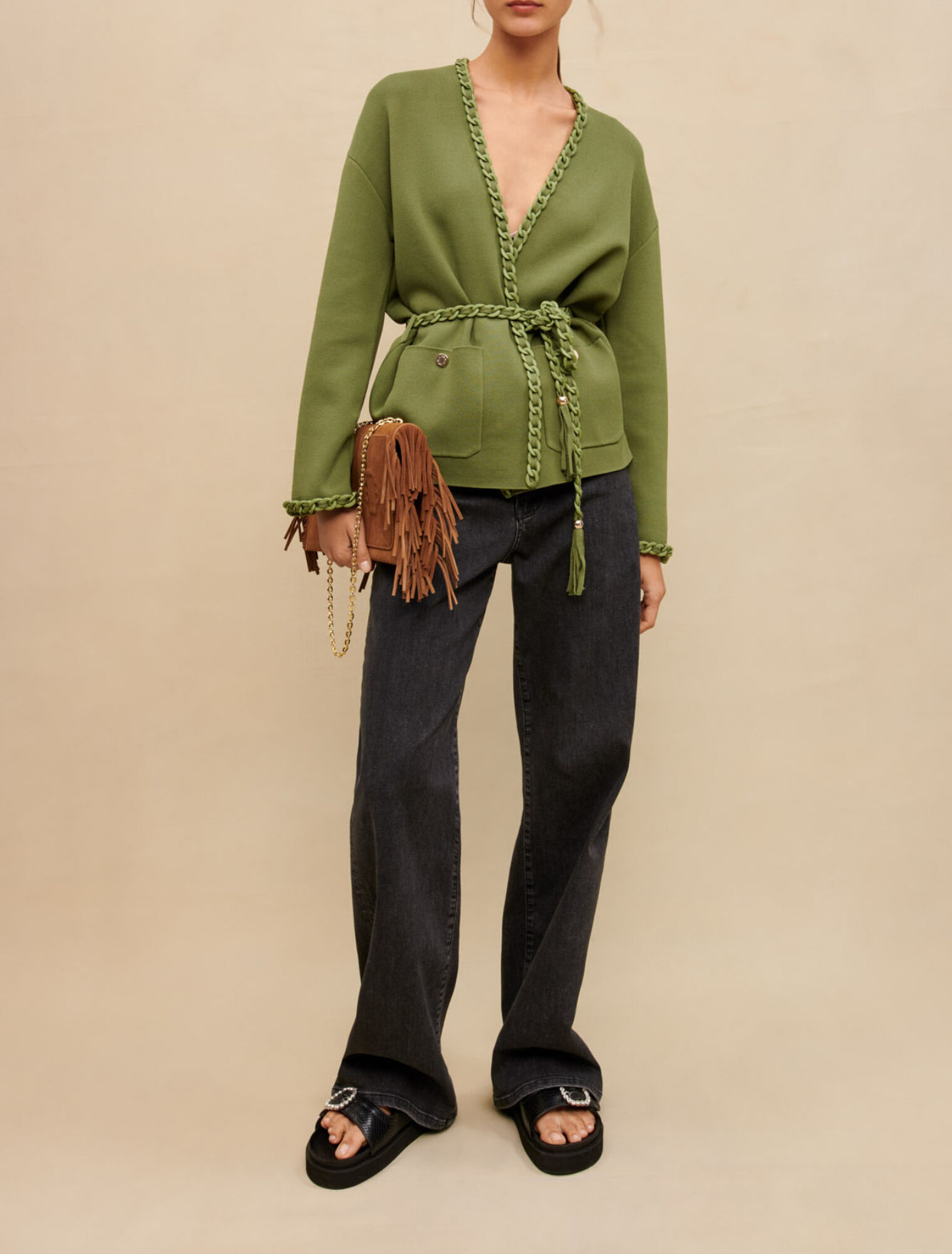 Cardigan con bordi intrecciati