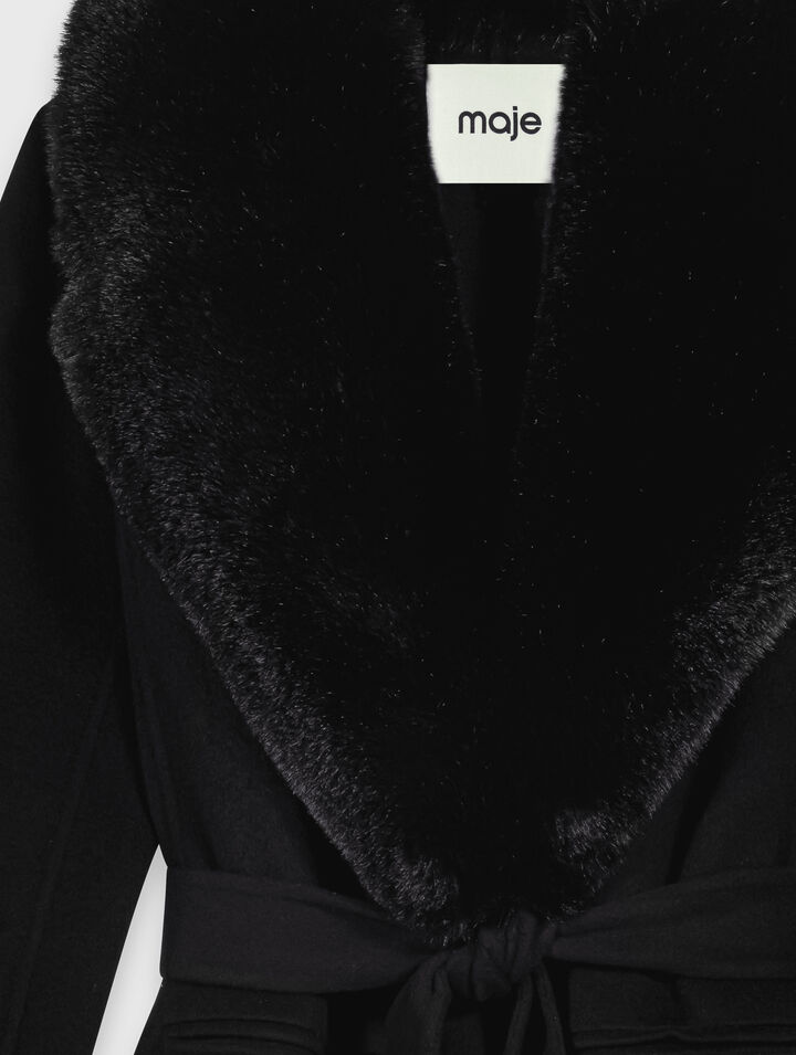 Cappotto lungo collo ecopelliccia