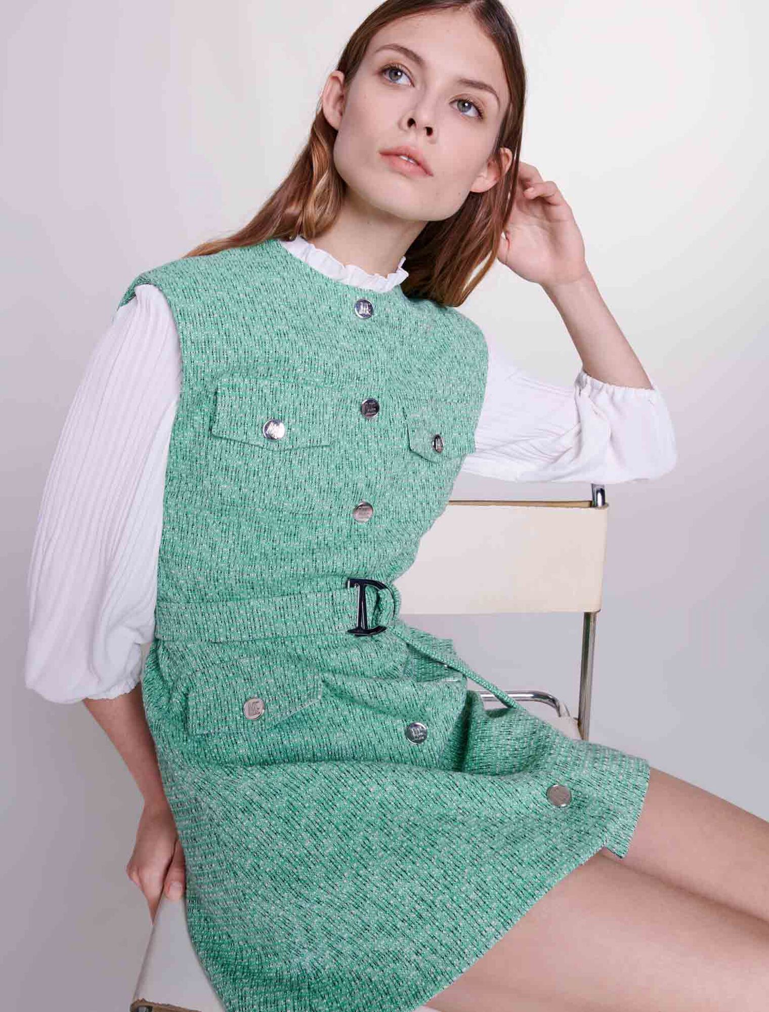 Abito bimateriale in tweed