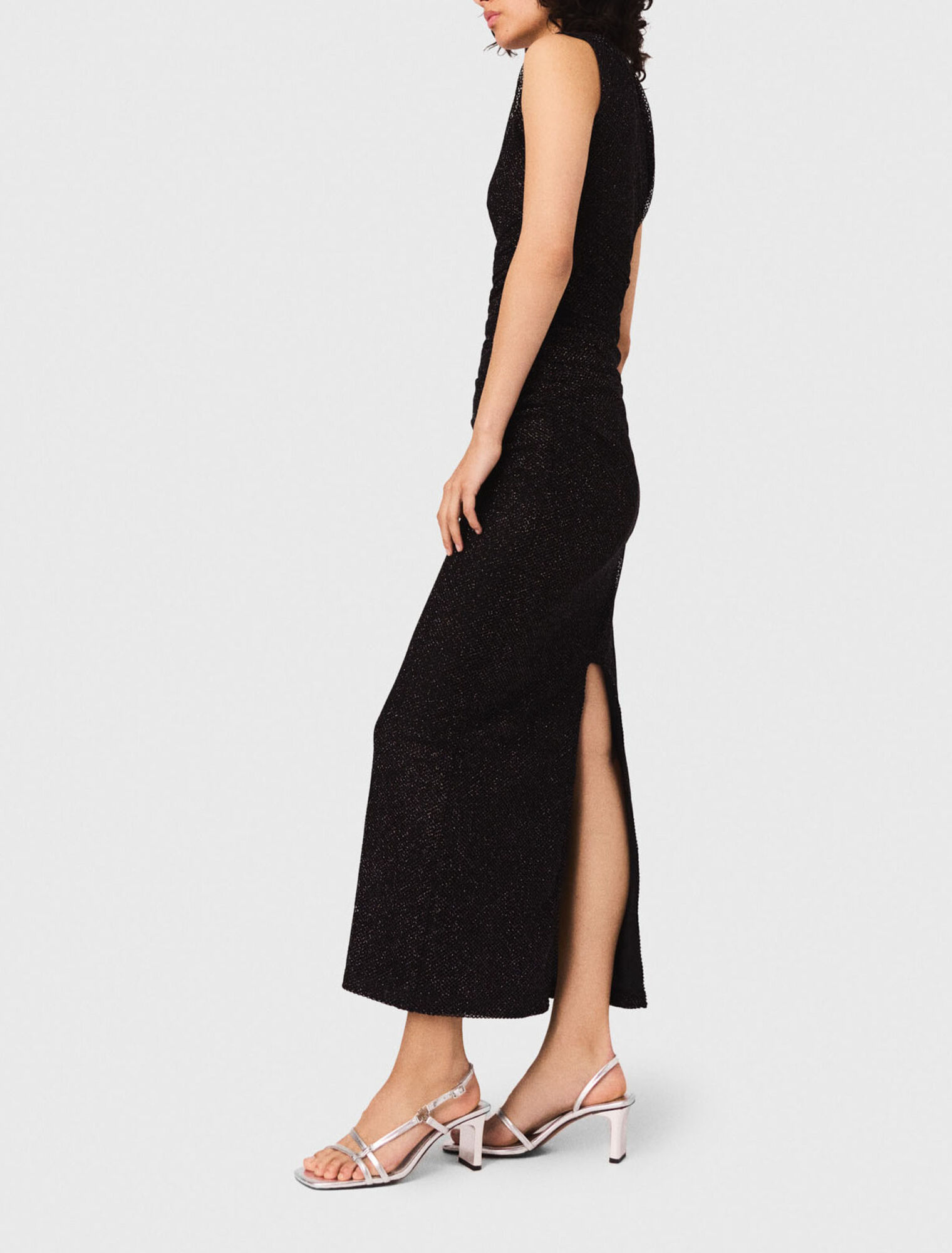 Abito asimmetrico in maglia strass