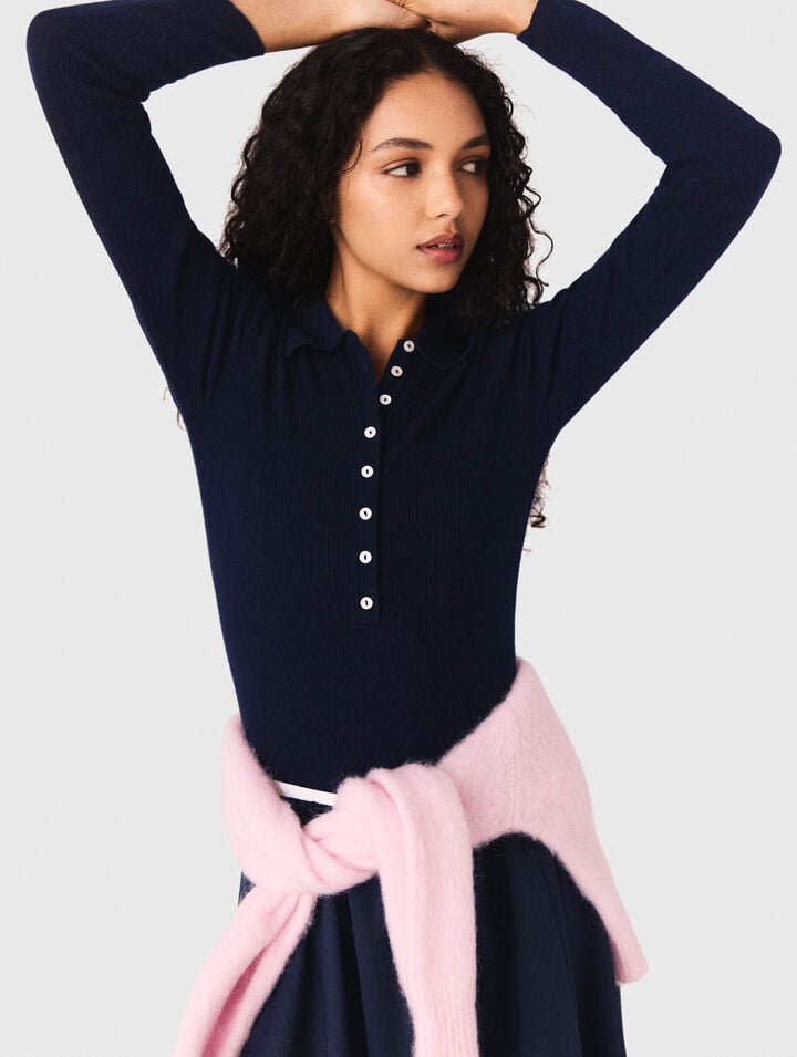 Pullover a coste collo polo