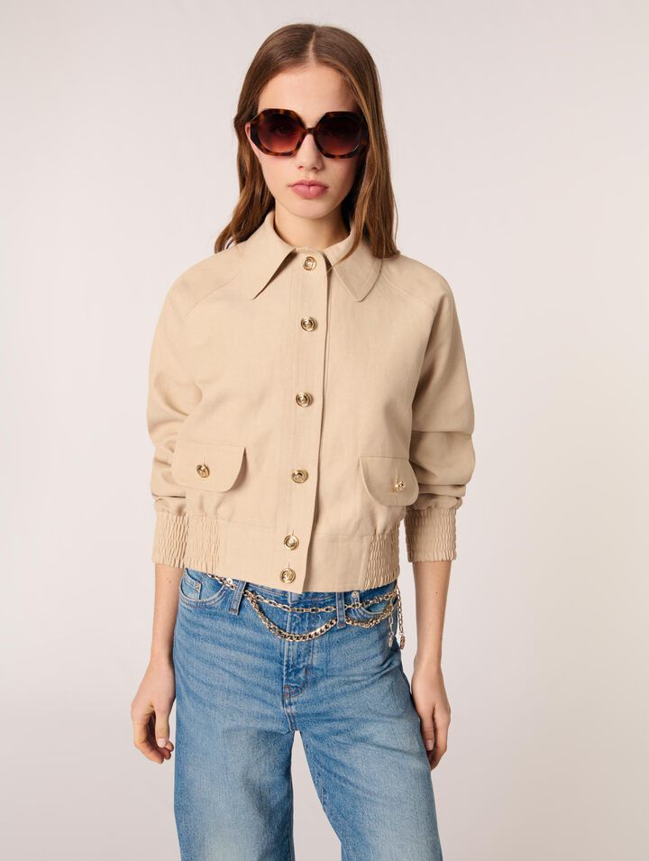 Giubbotto bomber in lino e cotone
