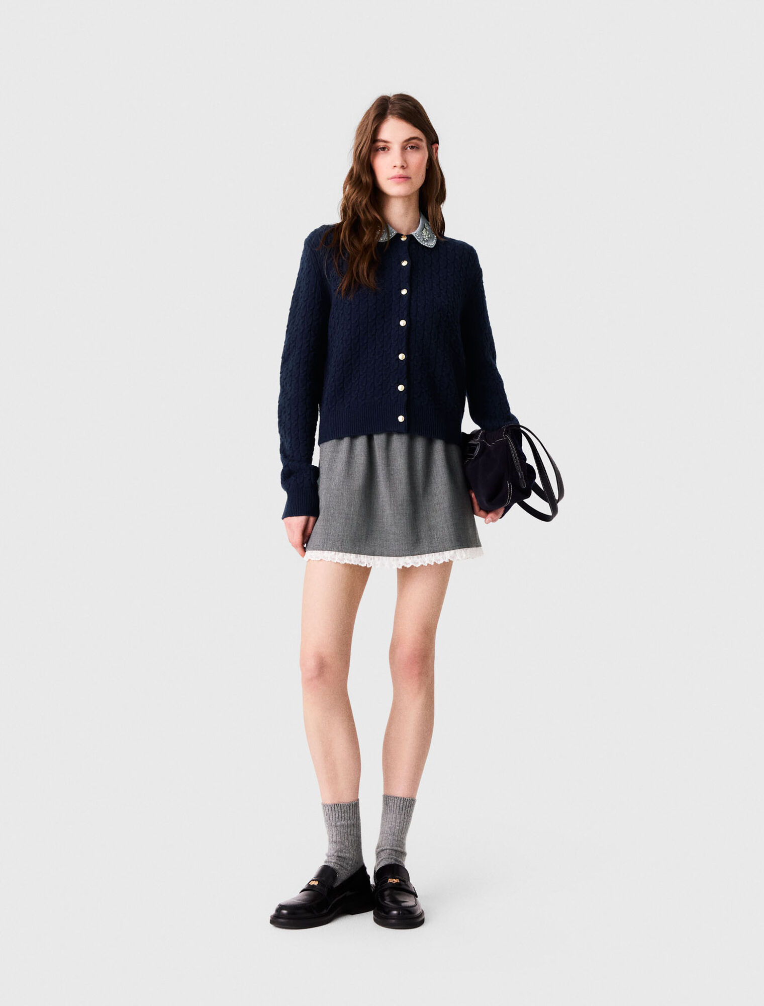 Cardigan con colletto in popeline