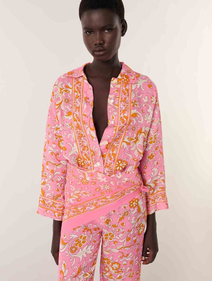 Camicia fluida in lino con stampa