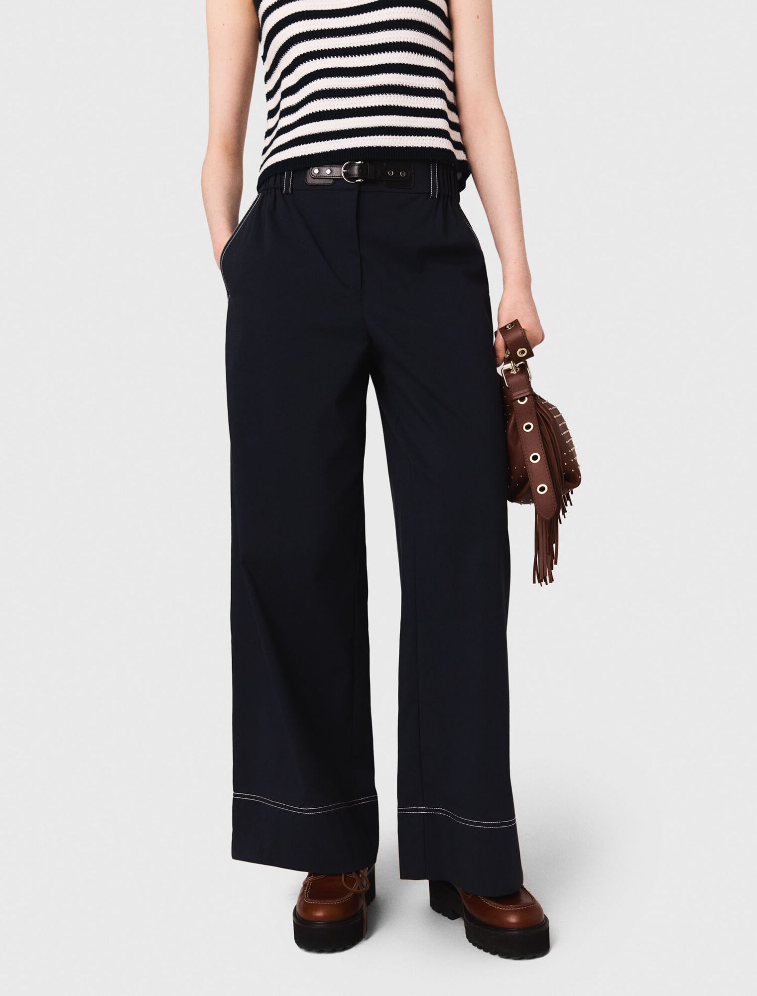 Pantaloni cotone e cintura in pelle
