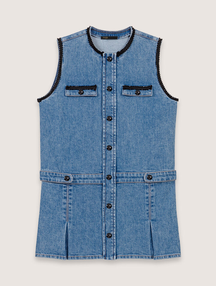 Abito denim e passamanerie ricamate