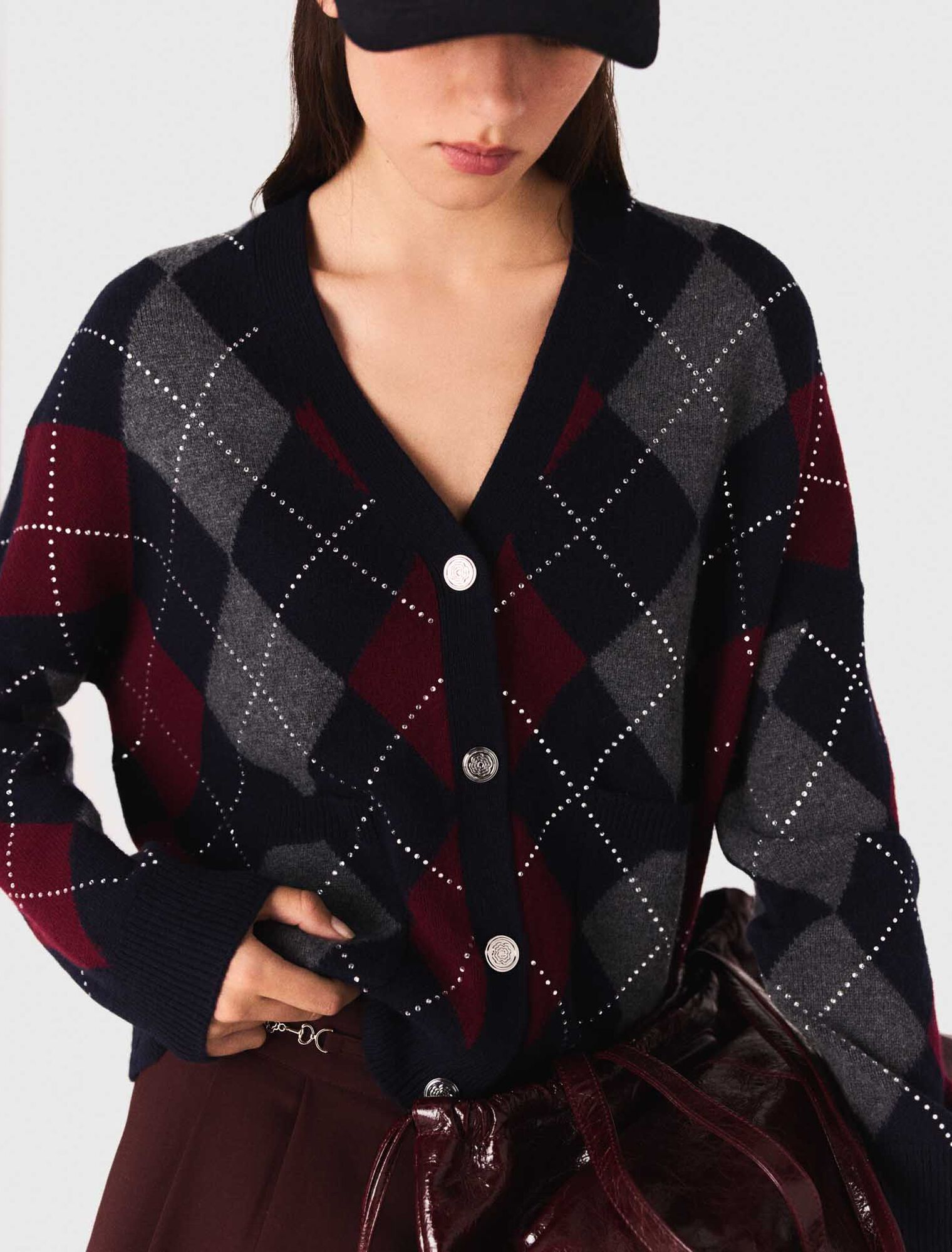 Cardigan corto con motivo argyle