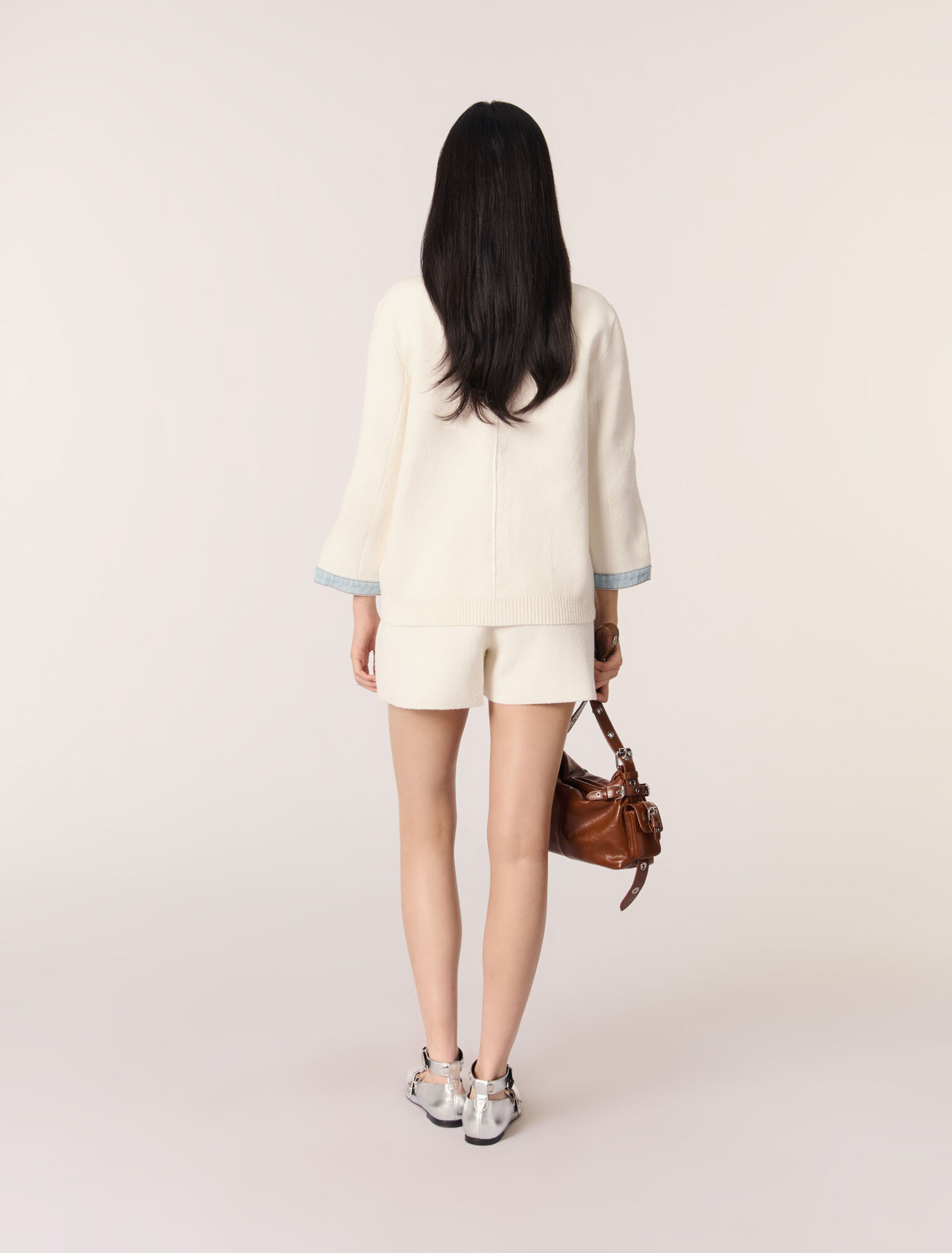 Cardigan lungo con dettagli denim