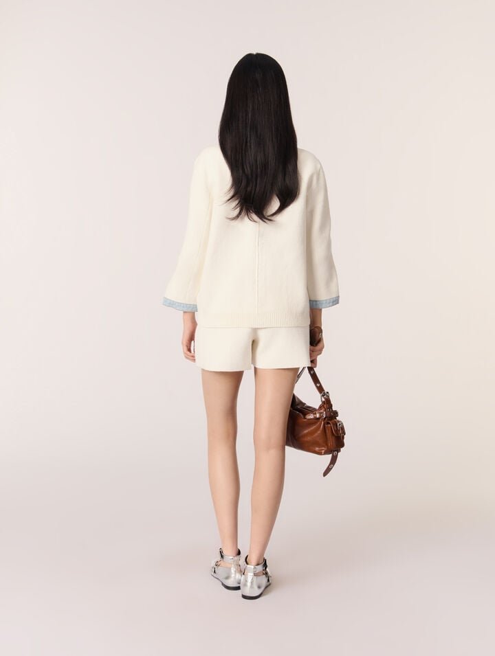 Cardigan lungo con dettagli denim