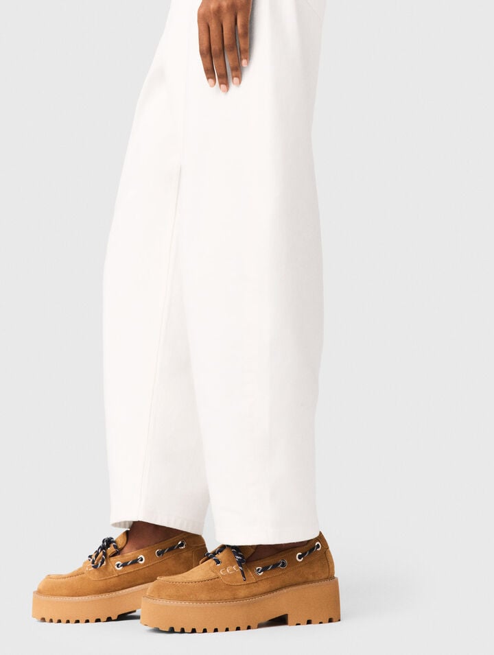 Mocassino da barca camoscio plateau