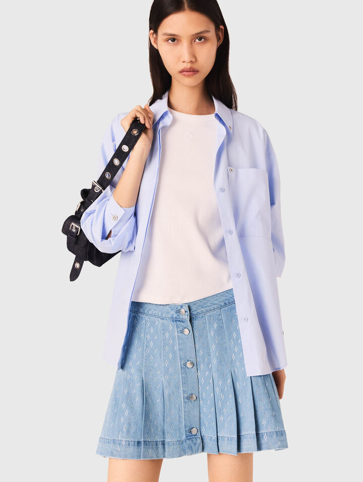Gonna plissettata denim con strass