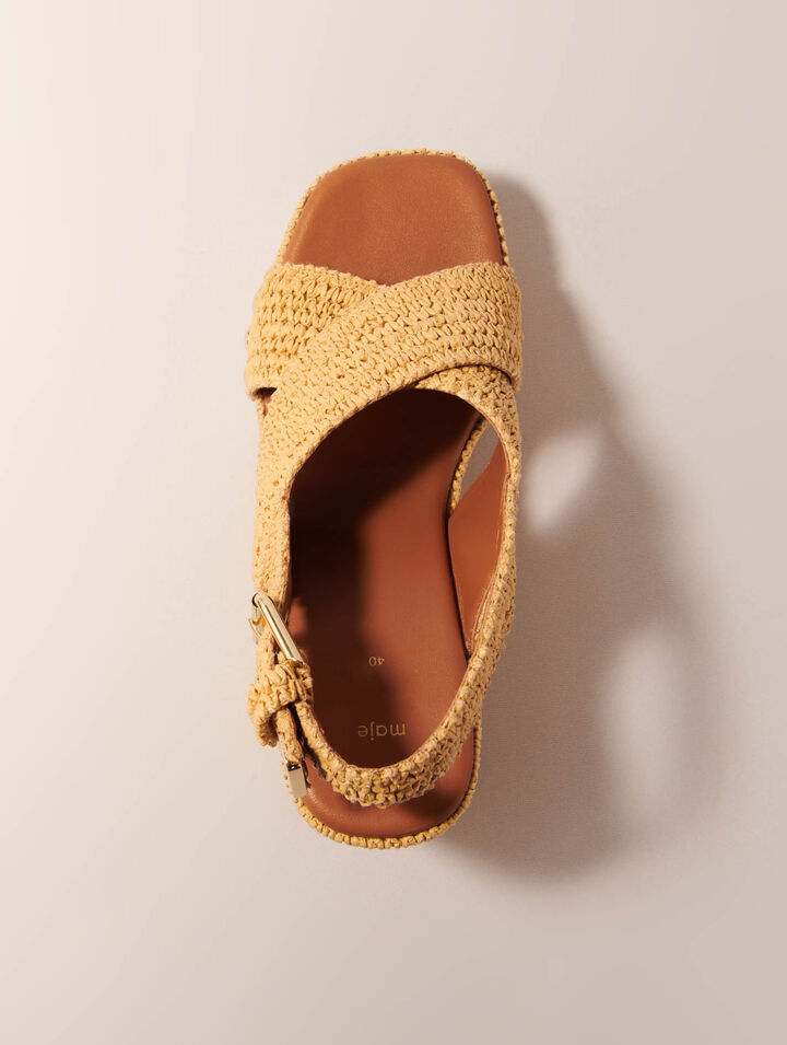 Sandali con zeppa in simil rafia