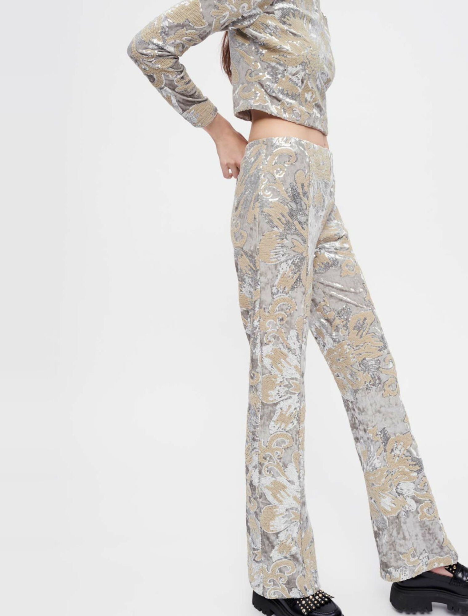 Pantaloni in velluto ricamato