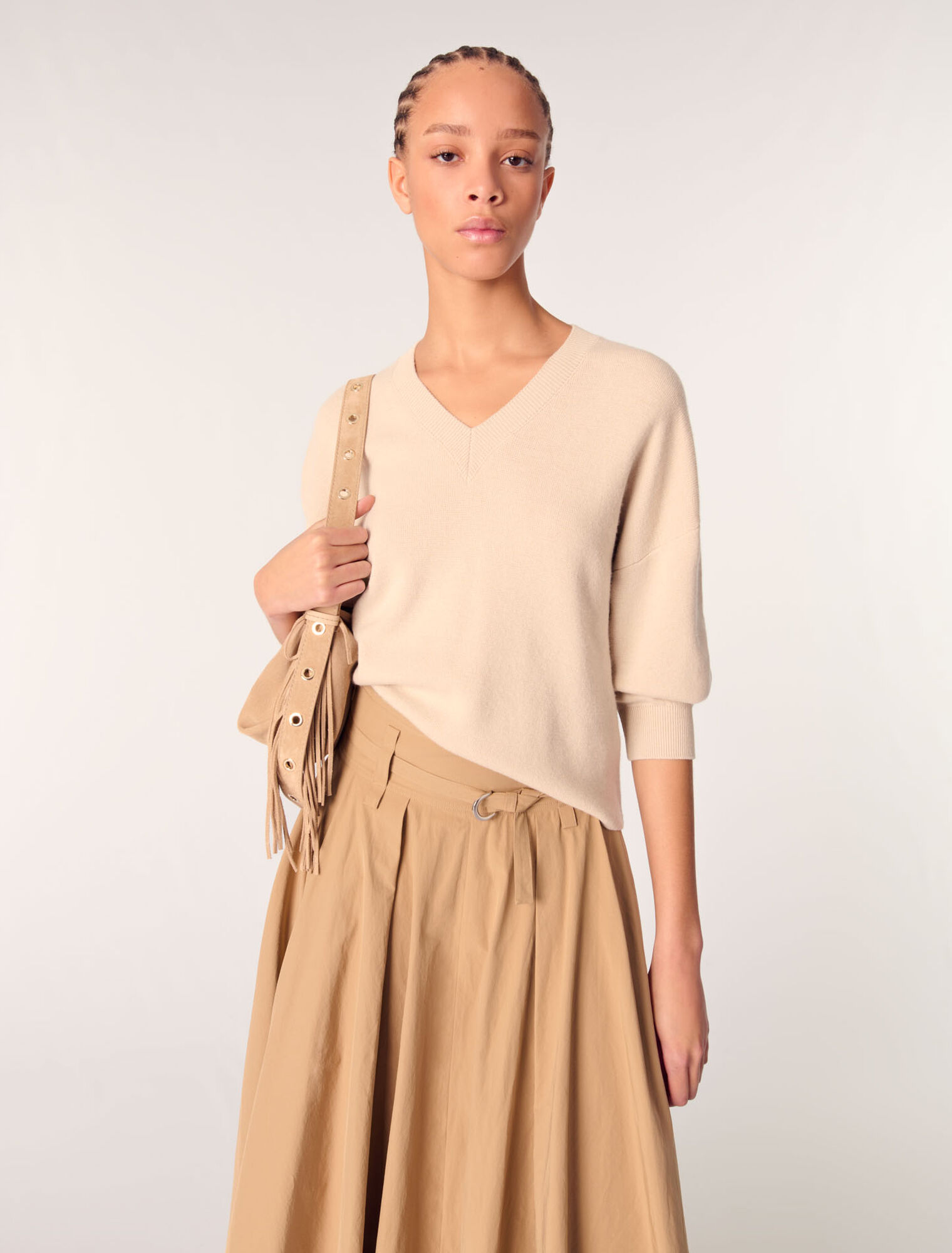 Maglione con scollo a V misto lana