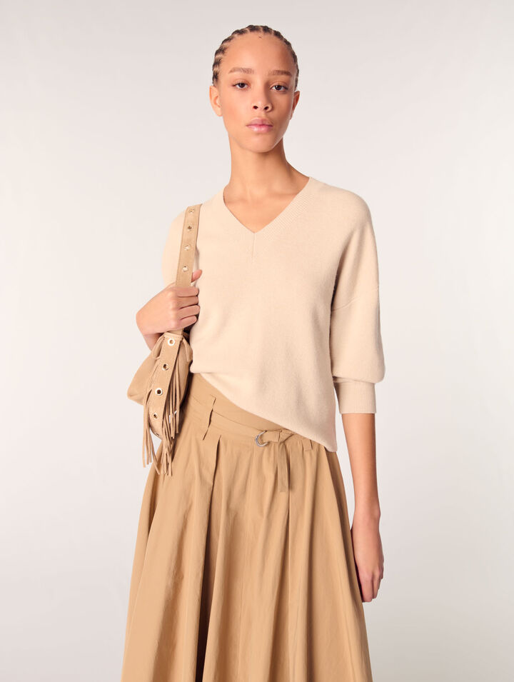 Maglione con scollo a V misto lana