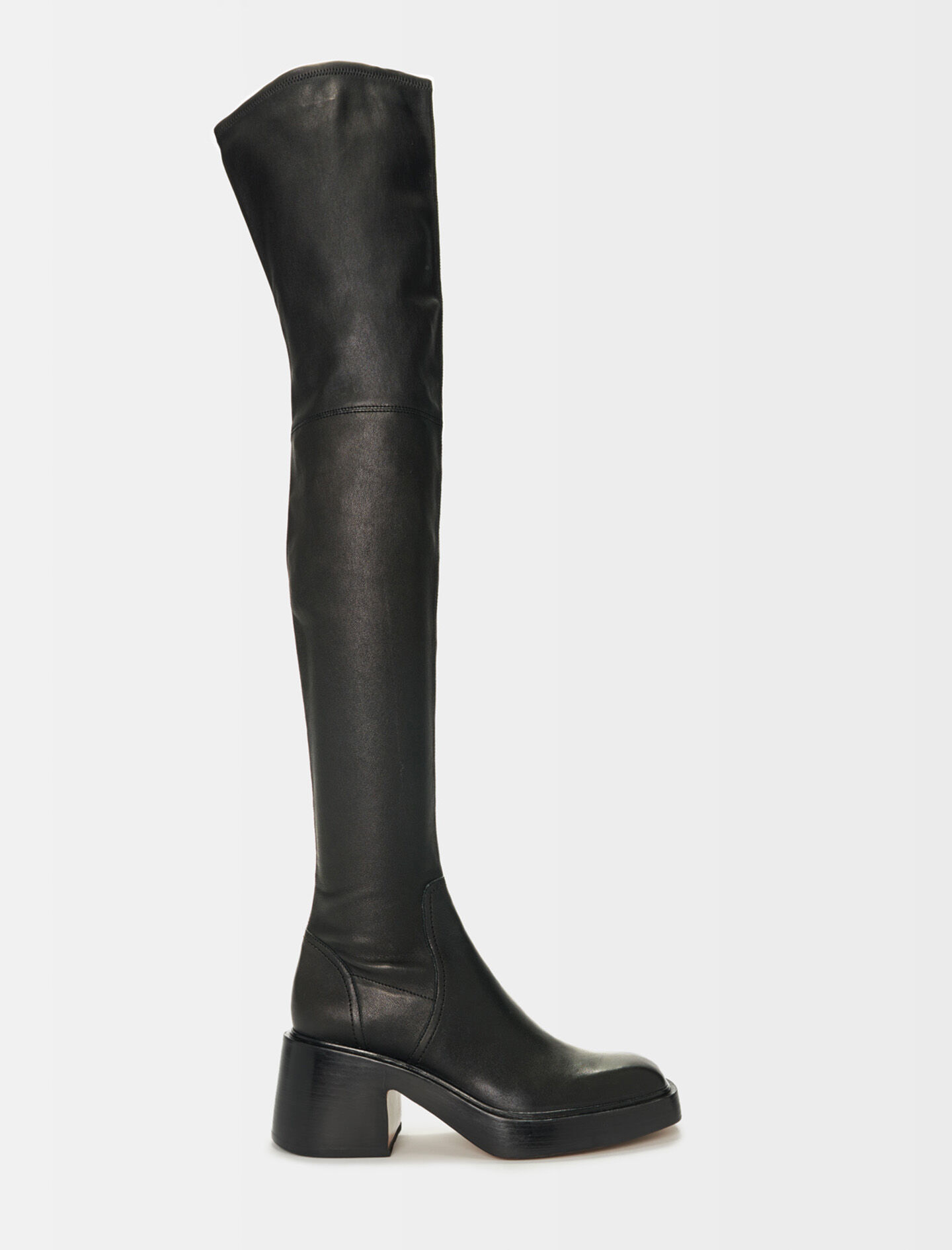 Stivali cuissard con tacco in pelle nera