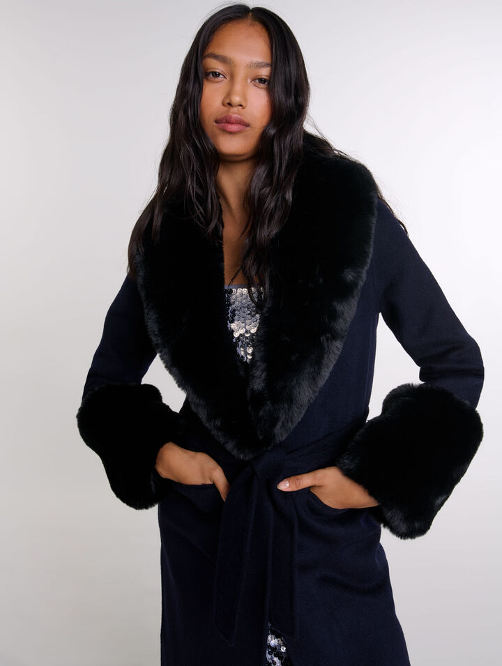 Cappotto double-face con finta pelliccia