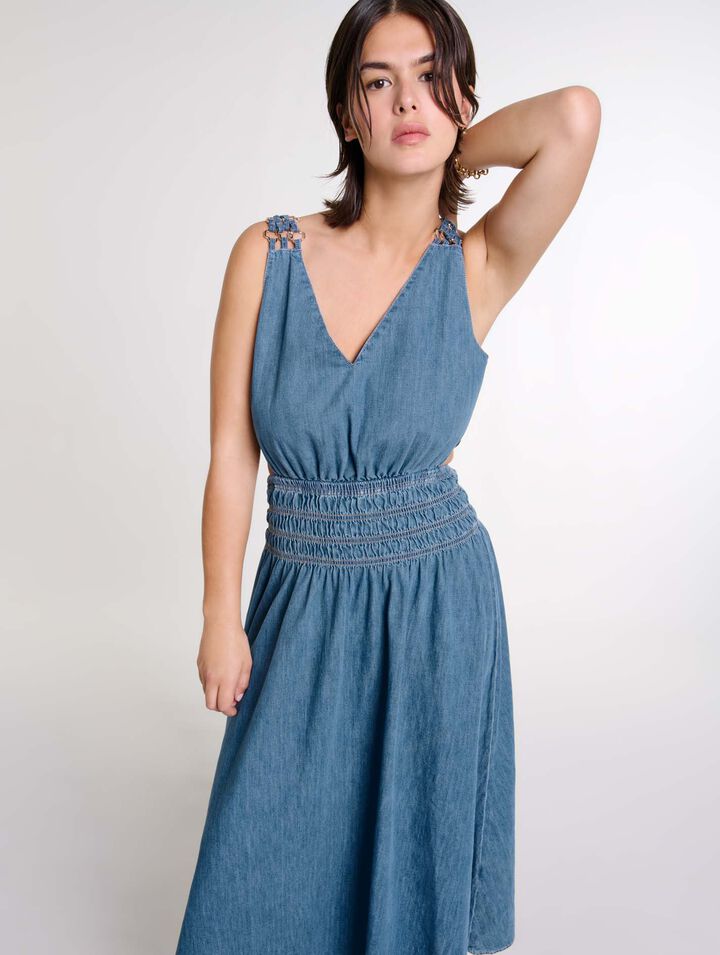 Abito lungo traforato in denim