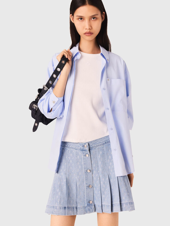 Gonna plissettata denim con strass