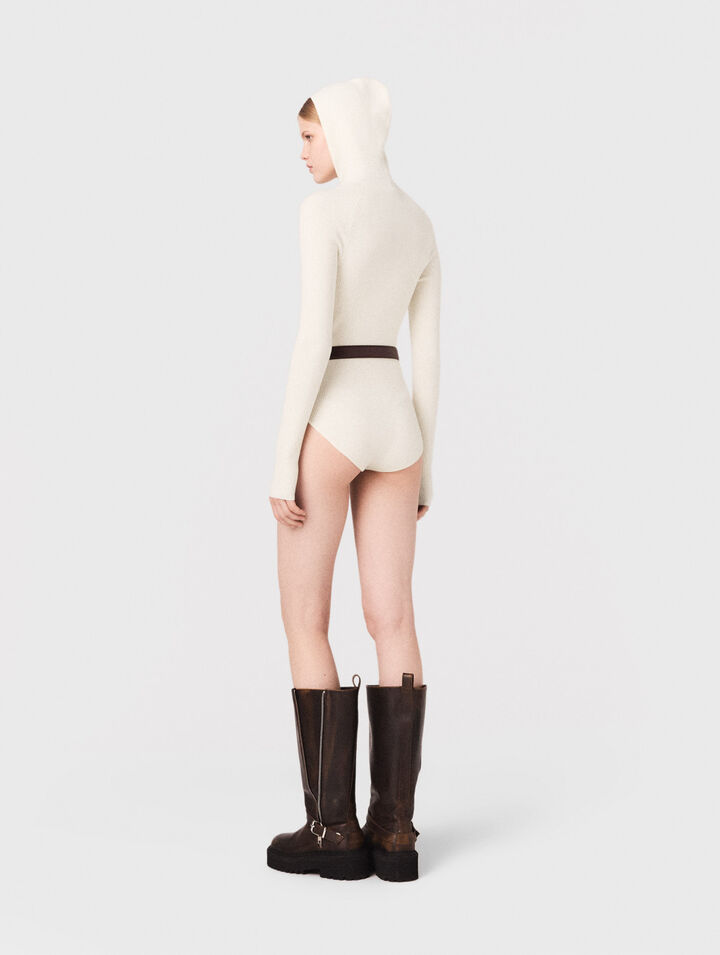 Body in maglia a coste con cappuccio