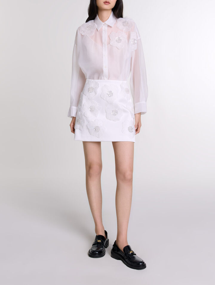 Gonna a fiori con perline in raso