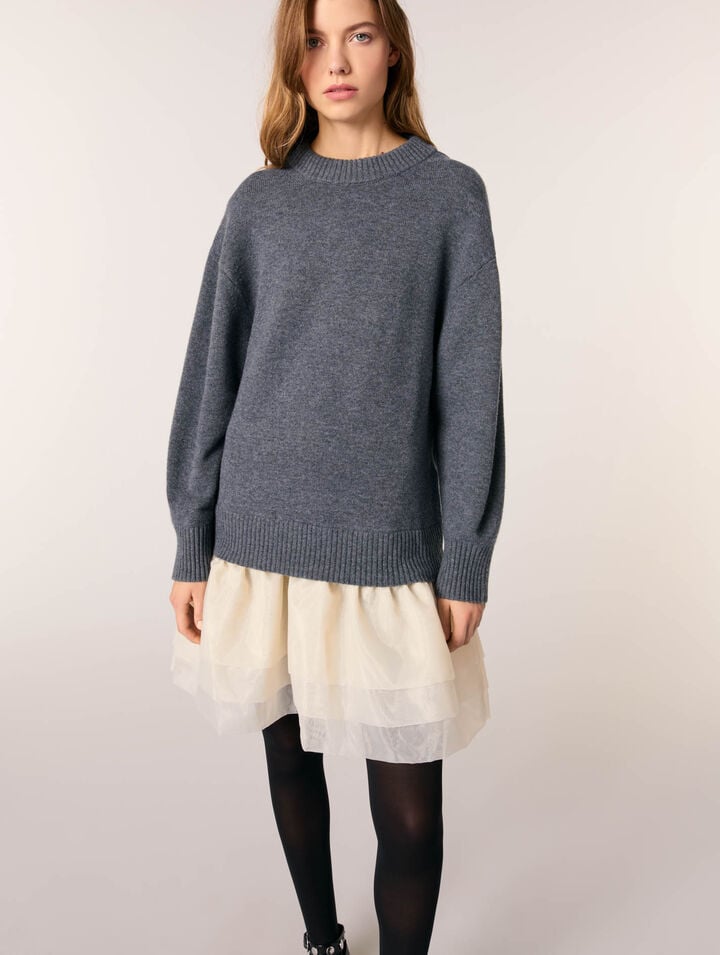 Abito bimateriale in lana e organza