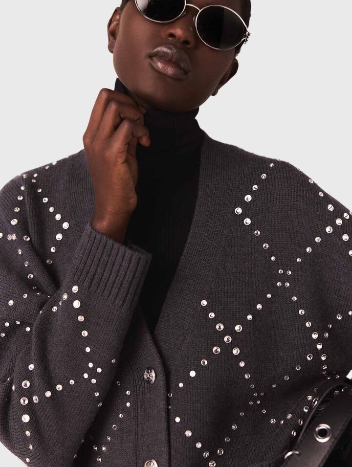 Cardigan a quadri con strass