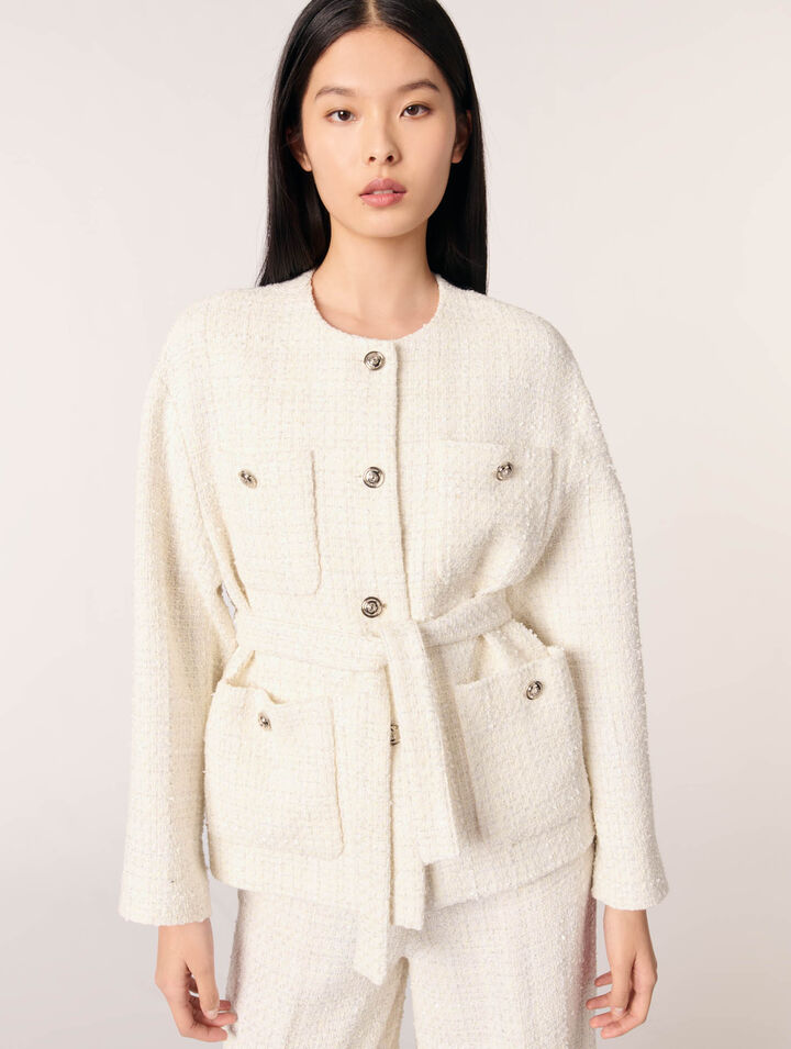 Giacca con cintura in tweed