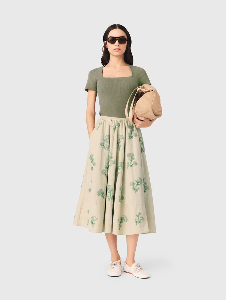 Gonna in tessuto tecnico ricamata