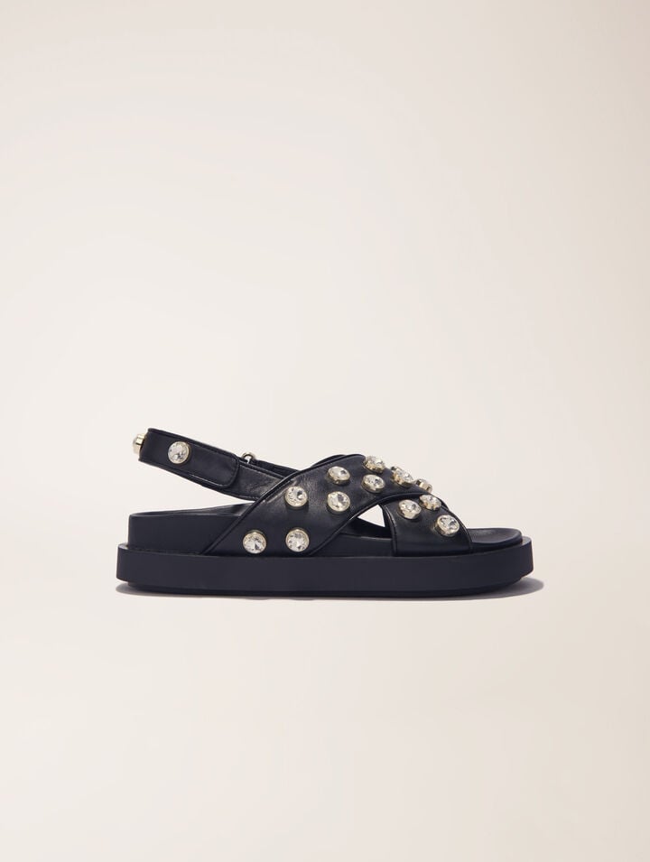 Sandali pelle e strass suola piatta