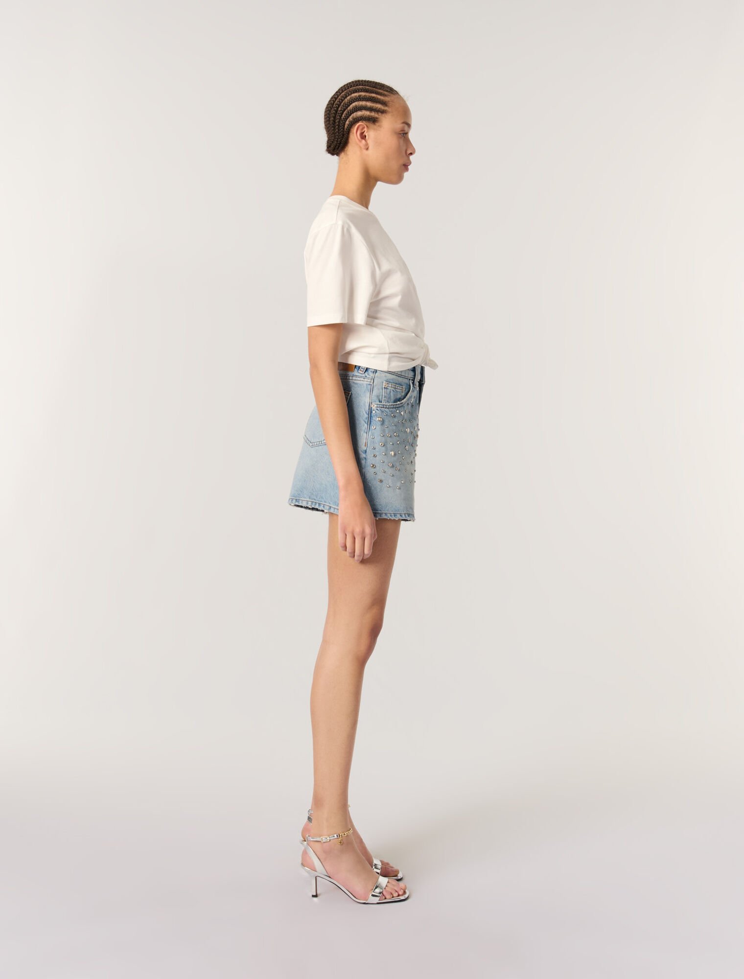 Shorts in denim con borchie