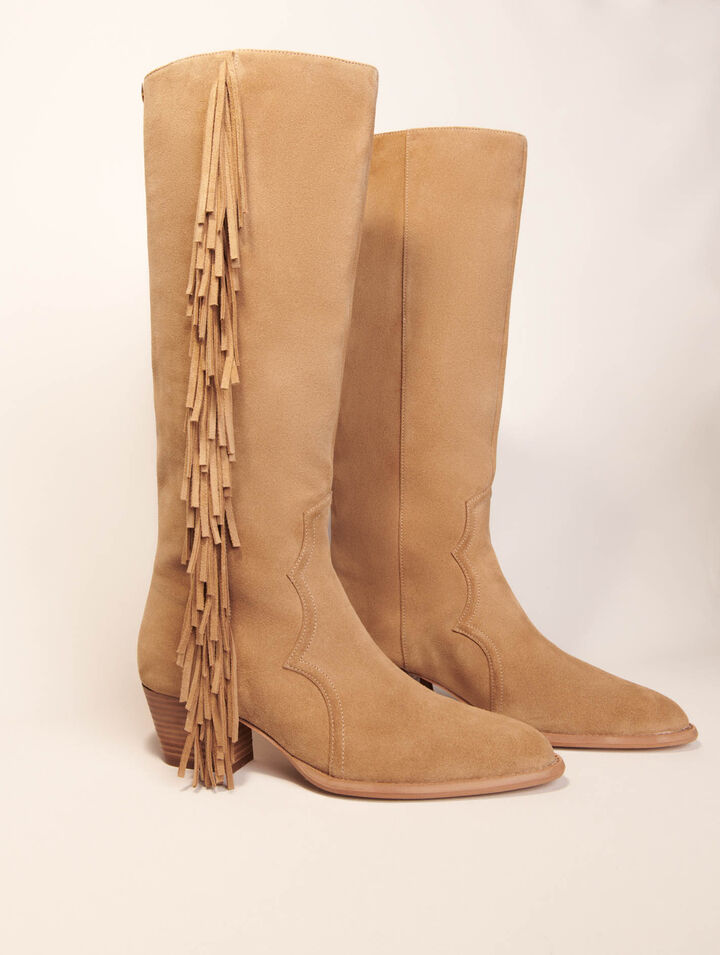 Stivali western camoscio e frange