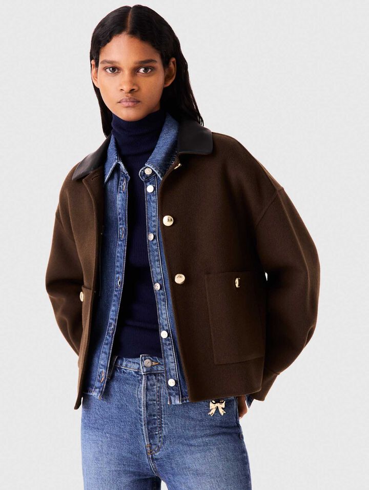 Giacca corta in lana retro pliss&eacute;