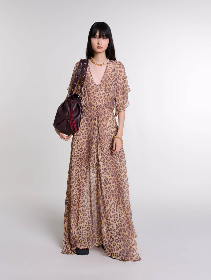 Abito lungo con stampa leopardata