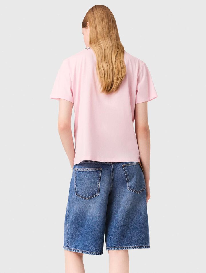 T-shirt maniche corte scollo bijou