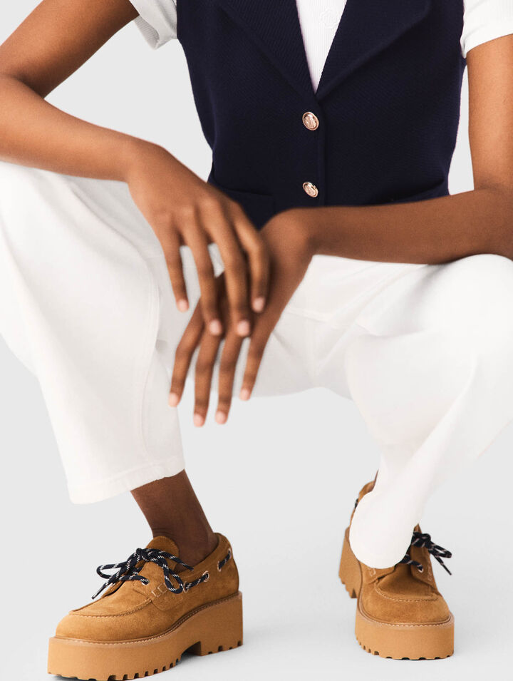 Mocassino da barca camoscio plateau