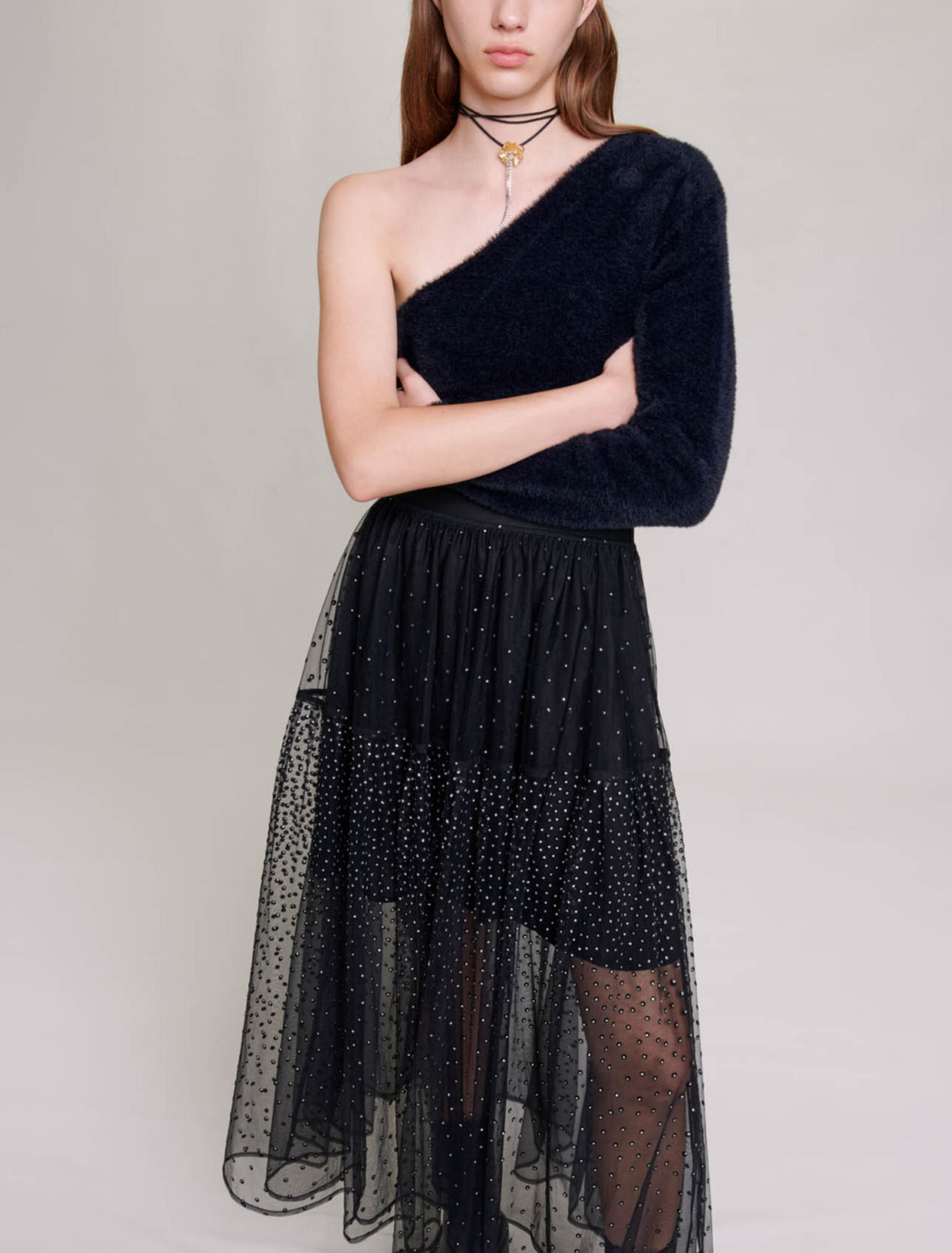 Gonna lunga in tulle a pois glitter