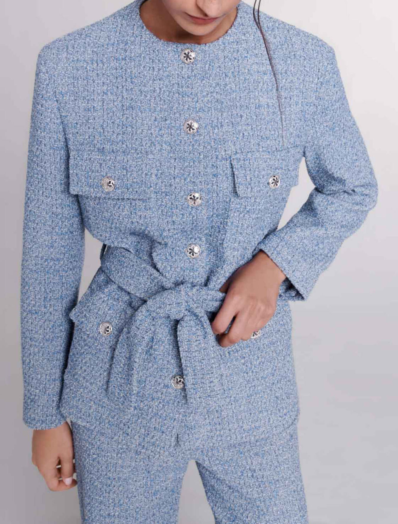 Giacca con cintura in tweed