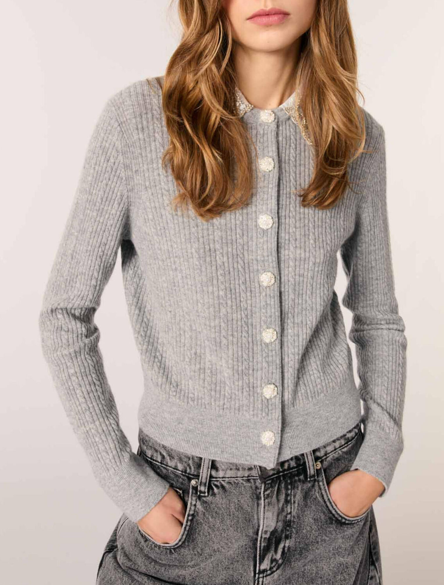 Cardigan con colletto rimovibile