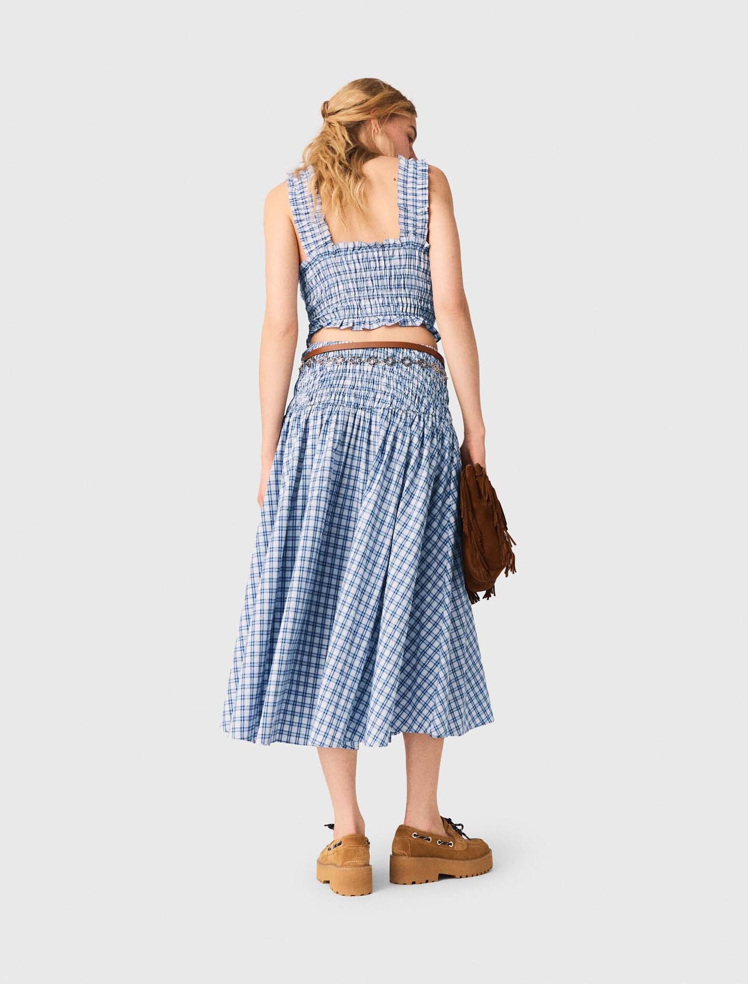 Top punto smock in cotone strassato