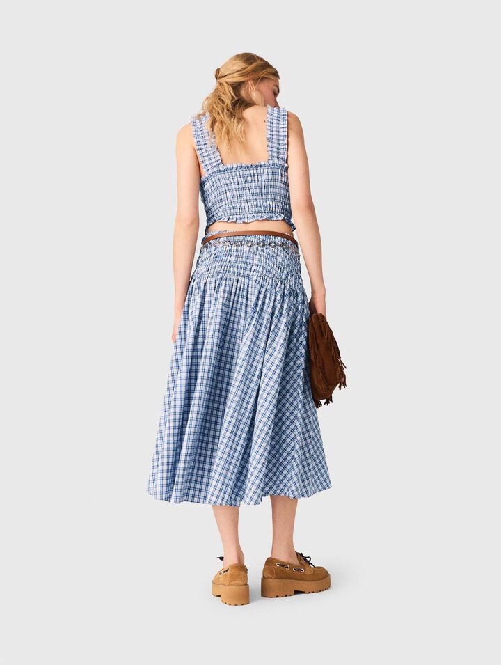 Top punto smock in cotone strassato