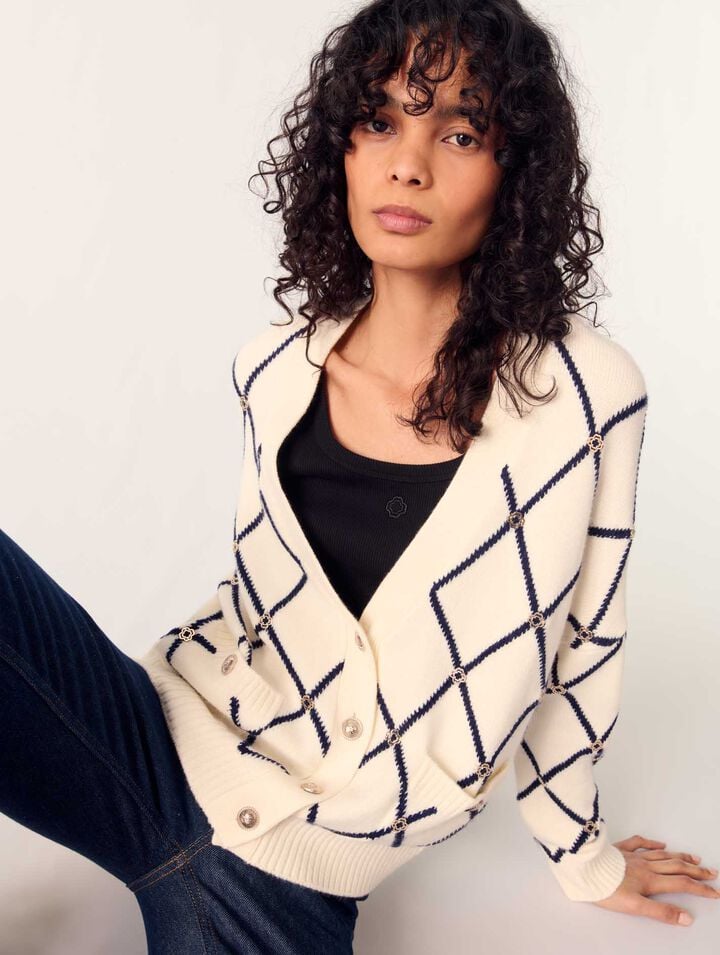 Cardigan in maglia con motivo a rombi