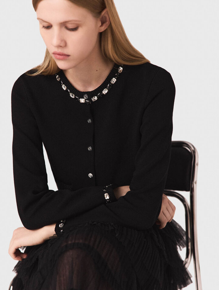 Cardigan corto con dettagli bijoux