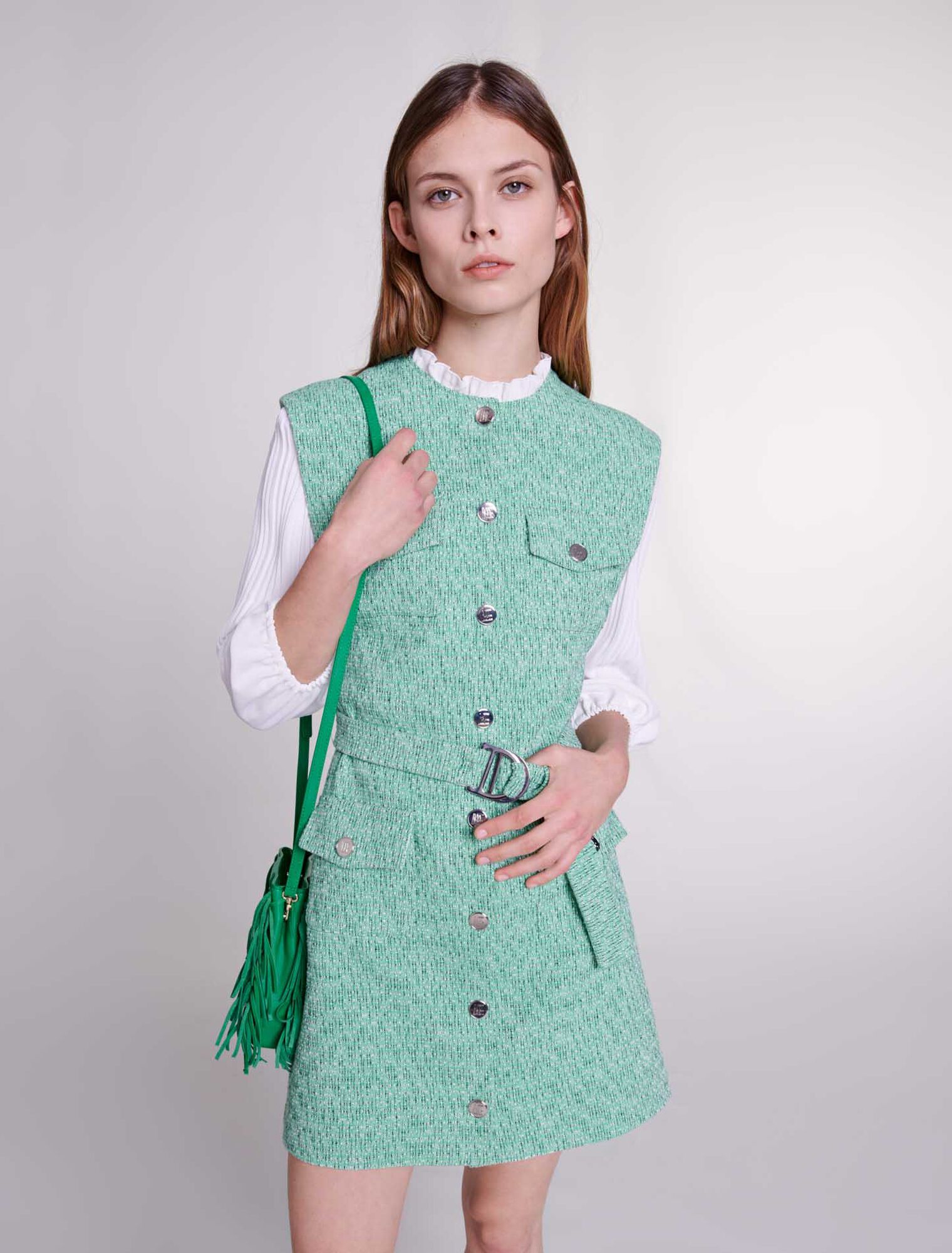 Abito bimateriale in tweed