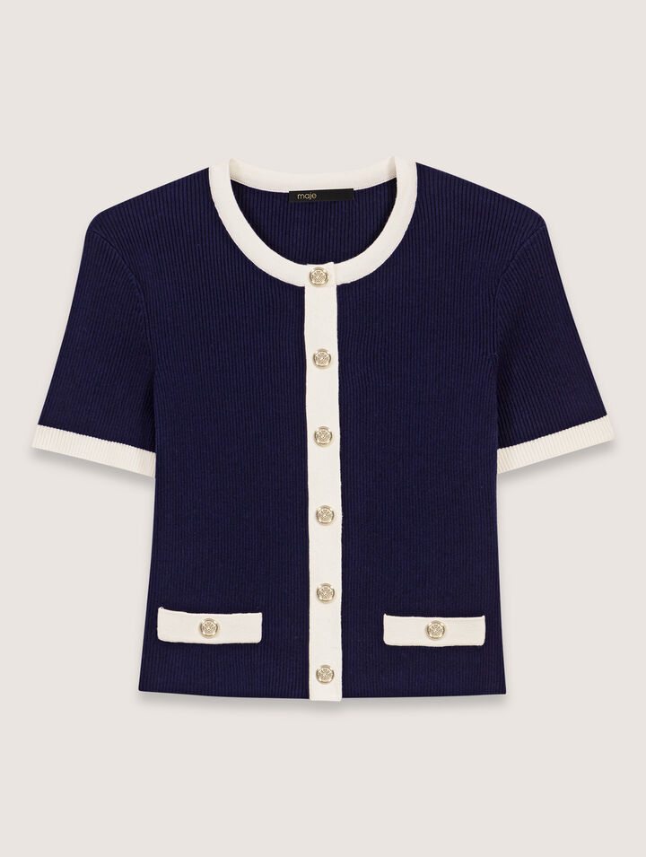 Cardigan corto dettagli a contrasto