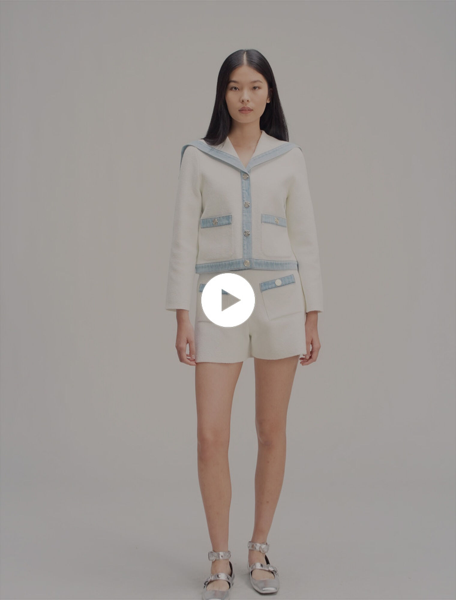 Cardigan colletto marinara e denim
